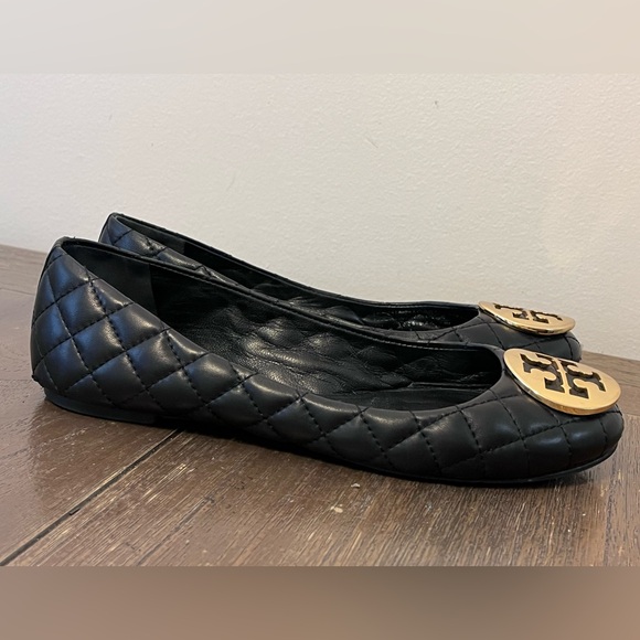 Tory Burch Black Leather Quilted Flats Womens size 8 - Picture 1 of 10